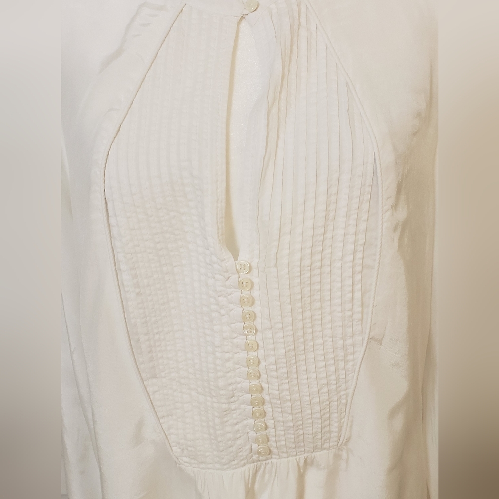 Free People Bright White Tunic Blouse Neck Mandarin Collar  Size M - Picture 4 of 13